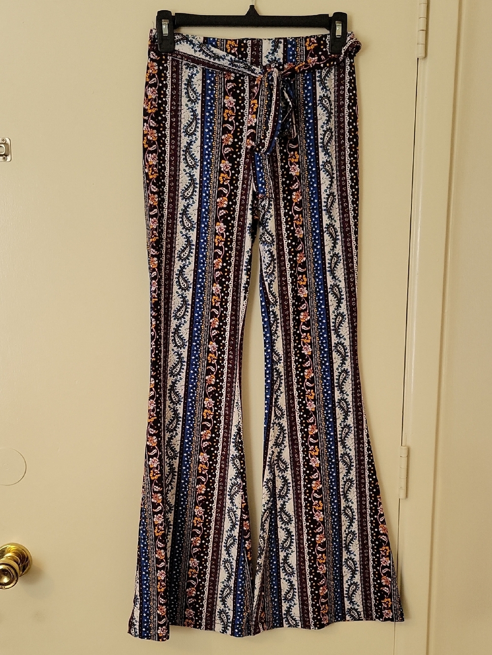 Boho Striped Flare Pants With Tie